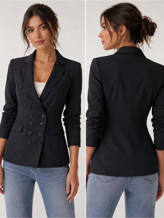 Elizabeth and James Jackets & Blazers - Elizabeth and James Black Double-Breasted Ruched Sleeve Blazer Jacket Size 8